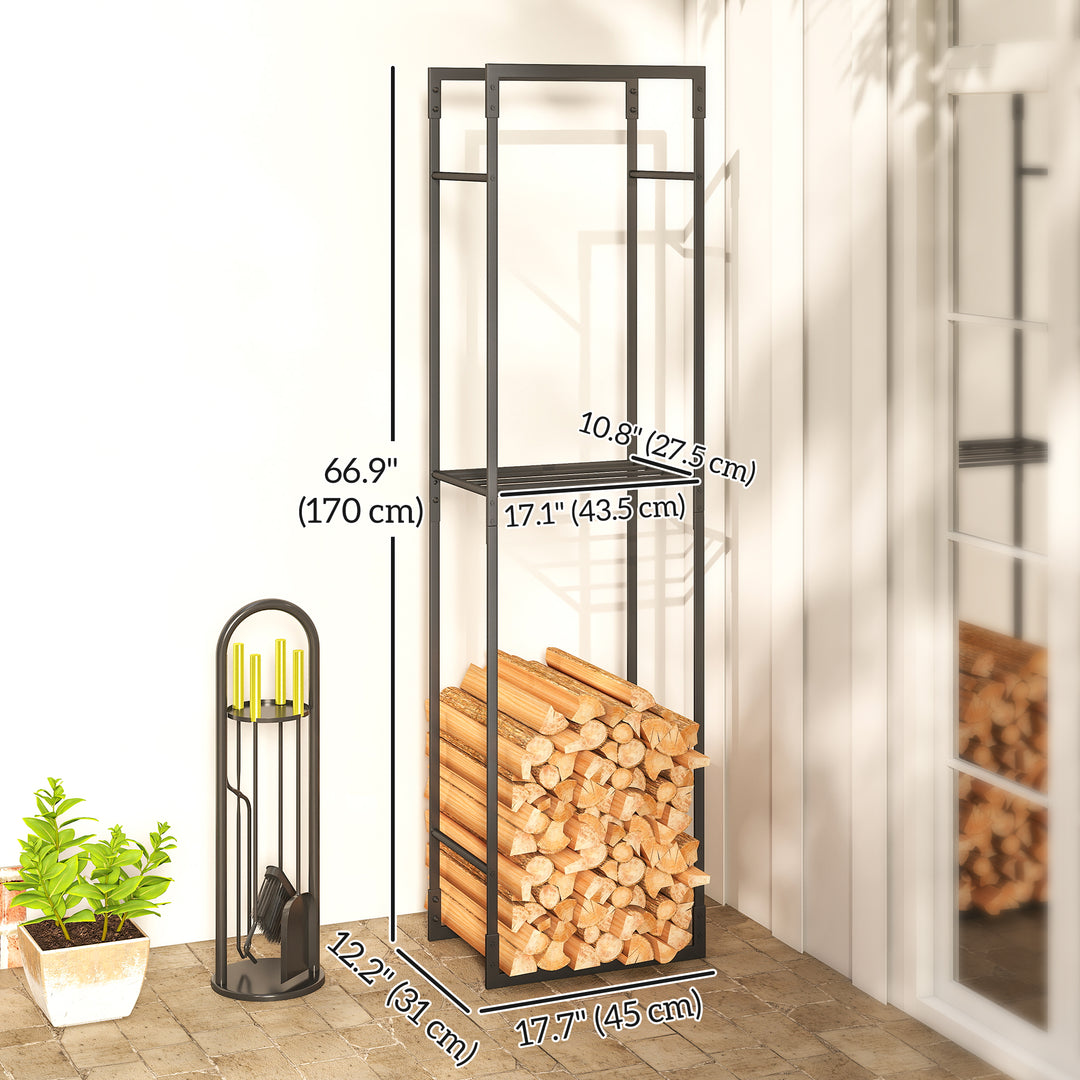 Outsunny Firewood Rack Outdoor, Heavy Duty Log Holder with Adjustable Shelf for Fireplace, Indoor Outdoor Fire Wood Storage Rack