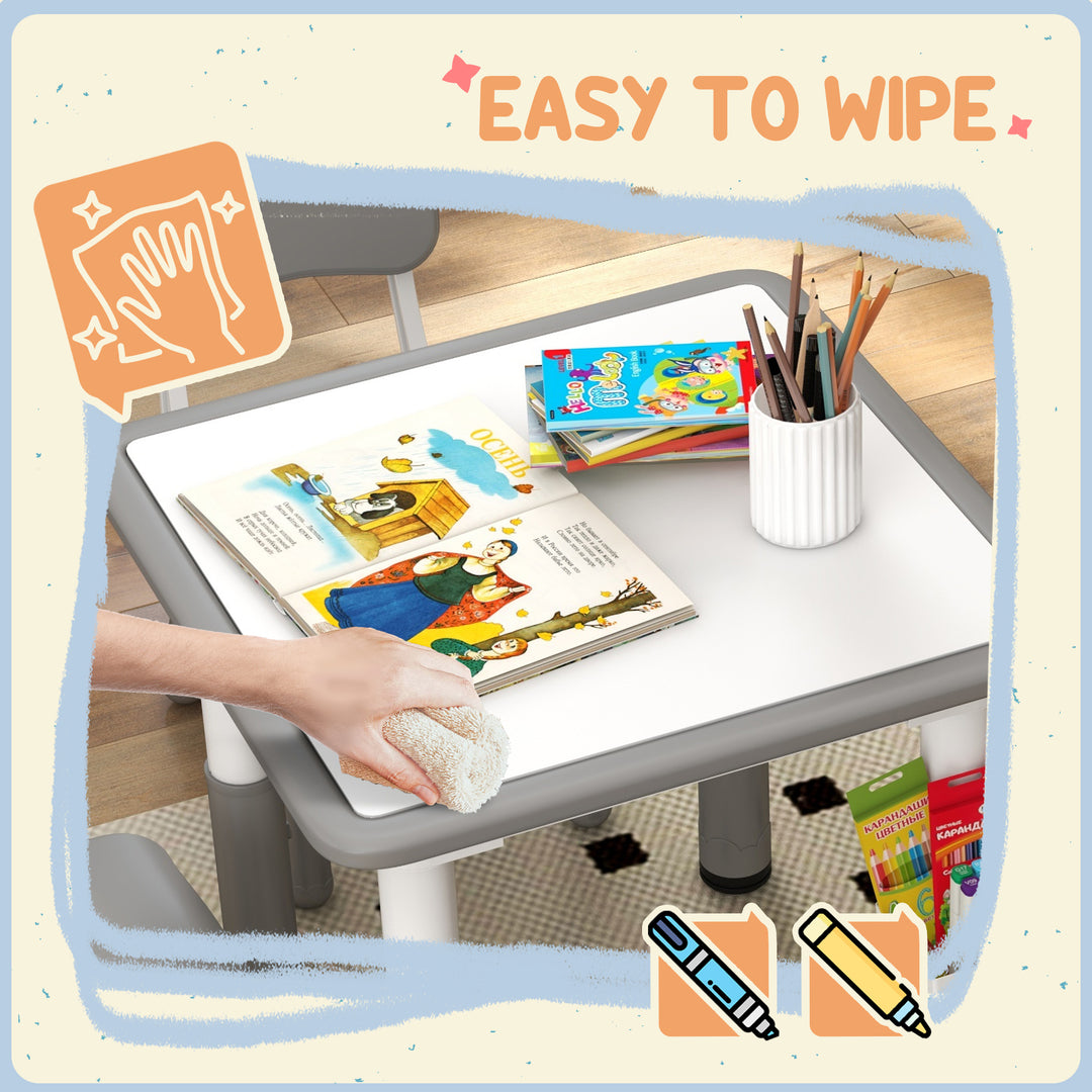 Qaba 5 Pieces Toddler Table and Chair Set, Height Adjustable Activity Table and Chair Set for Nursery Classroom, Grey