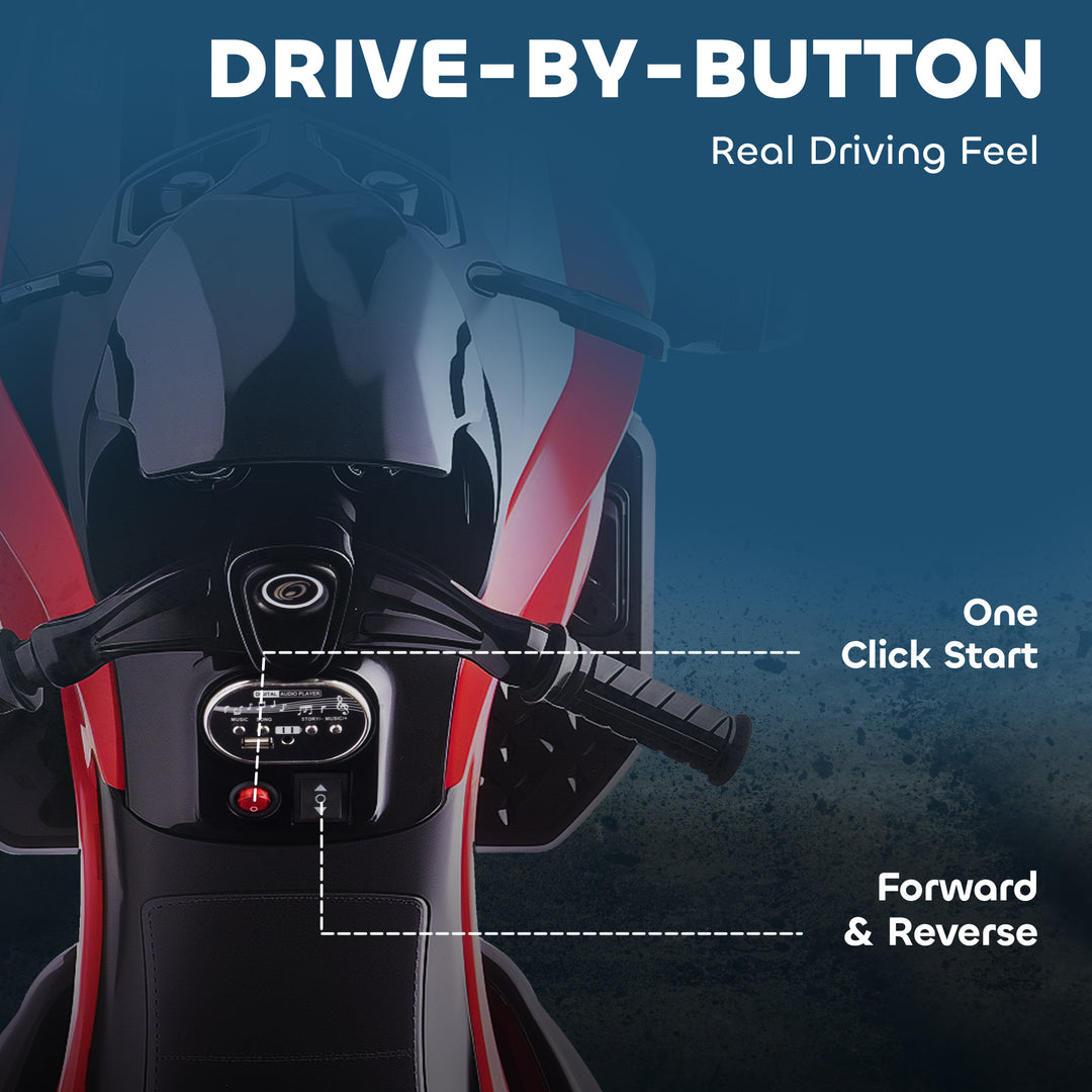 Qaba 12V Kids ATV with Suspension Wheels, Soft Start, LED Lights, Music, Red