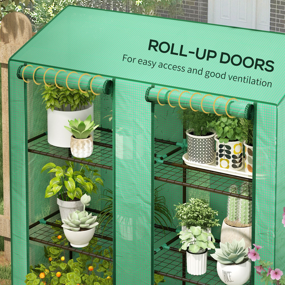 Outsunny Portable Mini Greenhouse Green House with 3 Tier Shelves, Reinforced PE Cover, Roll-up Doors, 56.3" x 18.1" x 59.4"
