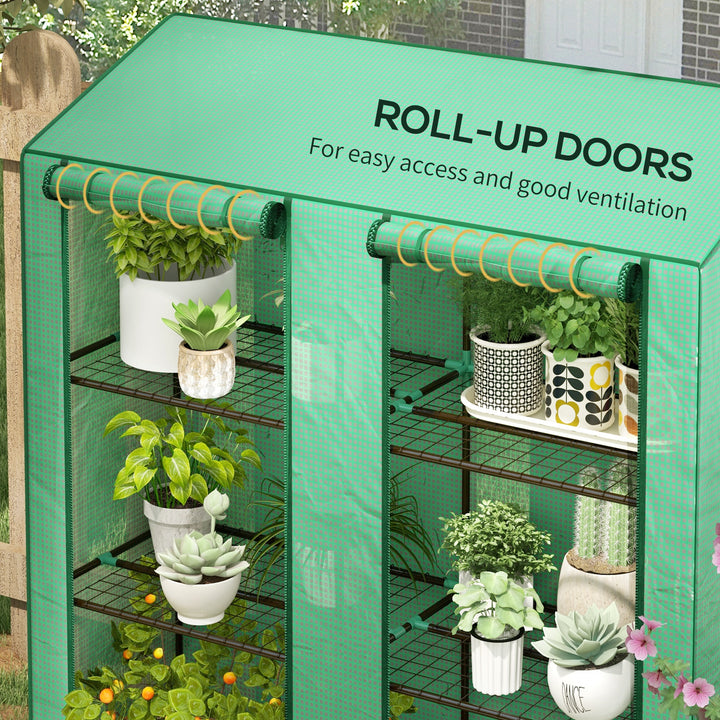 Outsunny Portable Mini Greenhouse Green House with 3 Tier Shelves, Reinforced PE Cover, Roll-up Doors, 56.3" x 18.1" x 59.4"
