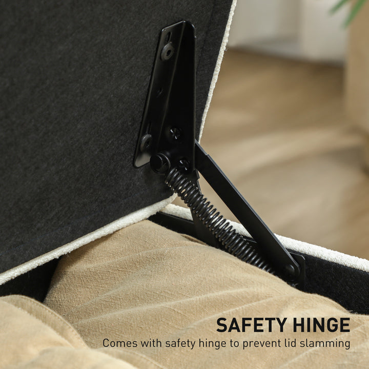 HOMCOM Storage Ottoman Bench, Foot Rest with Safety Hinges, 47 Inches Linen Storage Chest for Living Room, Dark Grey