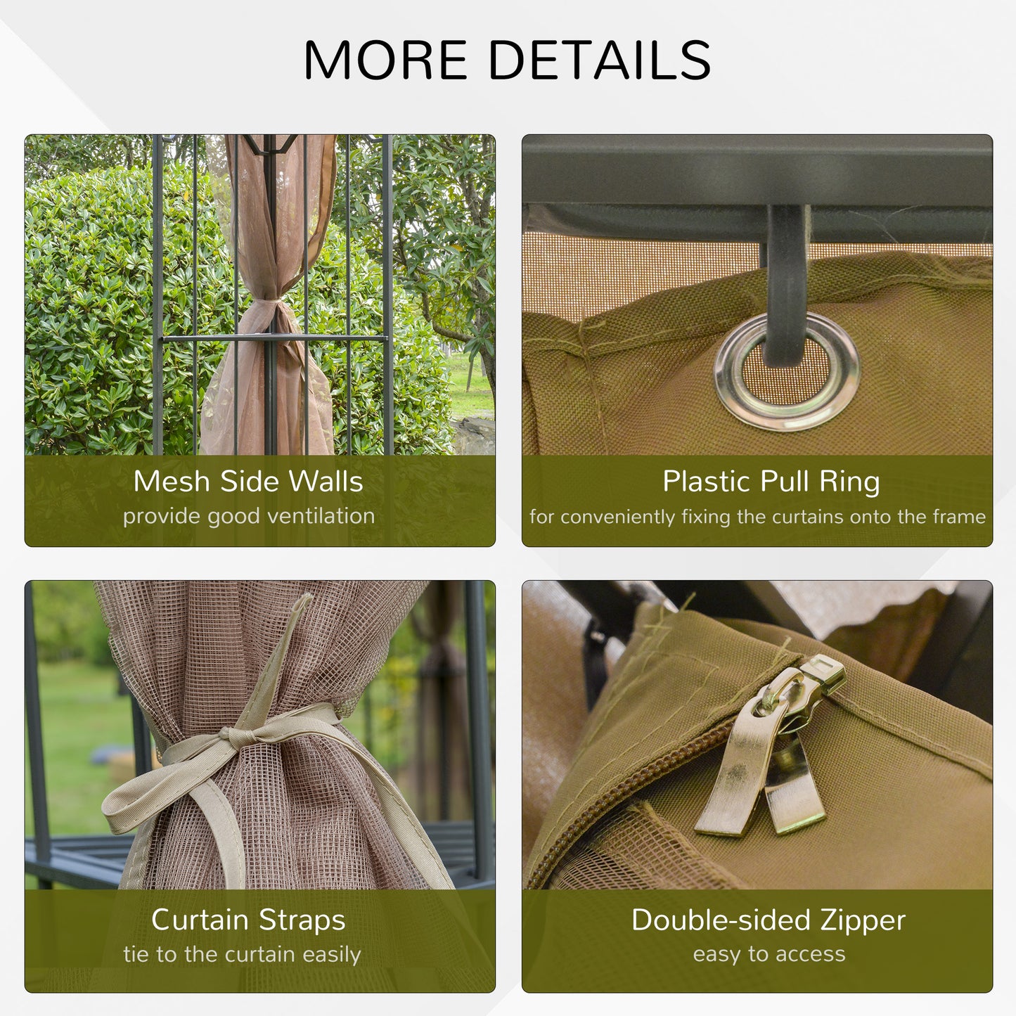 Outsunny 10' x 10' Steel Outdoor Patio Gazebo Canopy with Removable Mesh Curtains, Display Shelves, & Steel Frame, Grey