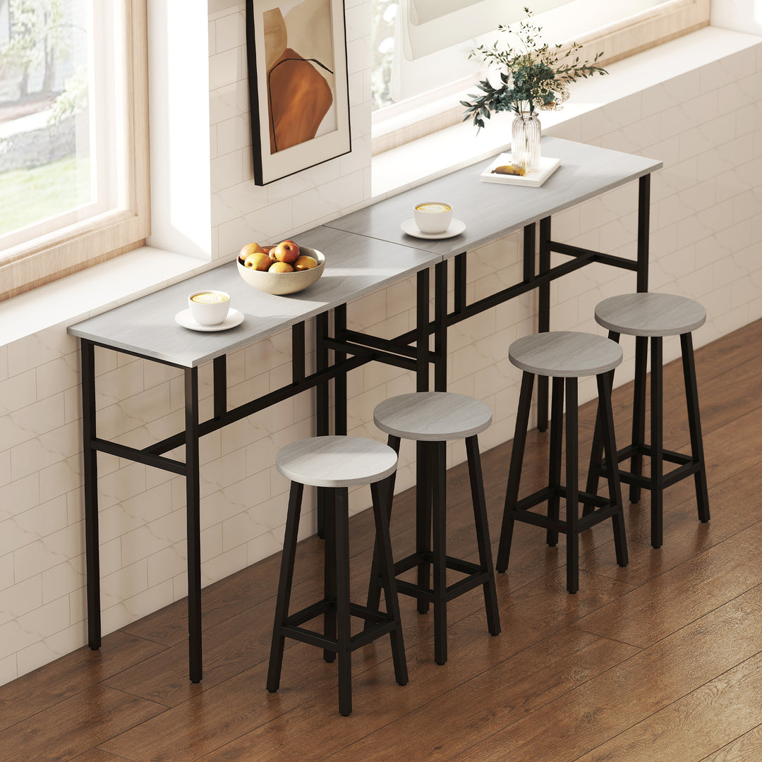 HOMCOM Bar Table Set of 6, Bar Table and Stools for 4, 2 Breakfast Tables and 4 Stools for Living Room, Dining Room, Grey