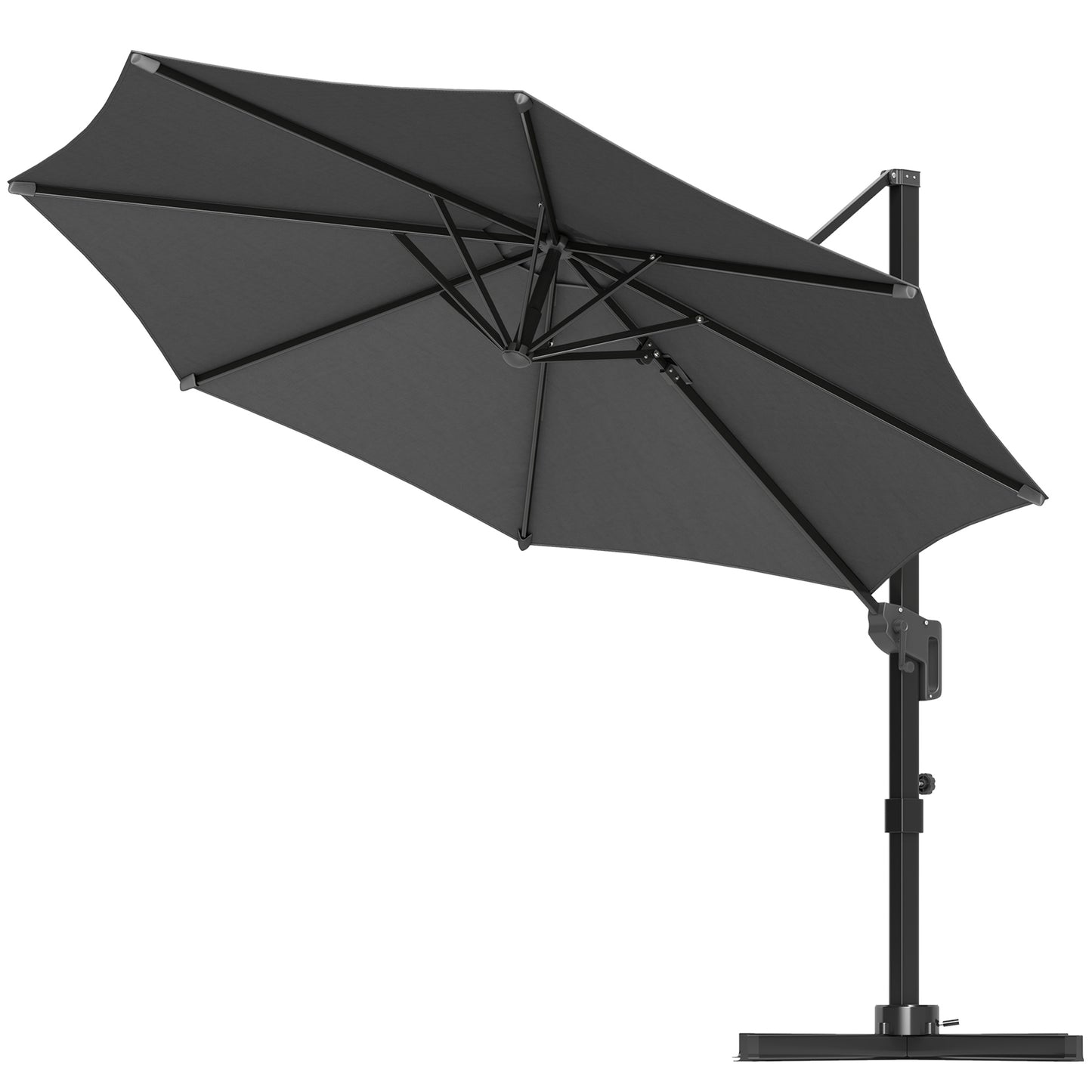 Outsunny 10' Offset Patio Umbrella Cantilever Umbrella with Aluminium Pole 360Â° Rotation and Tilt Adjustment, Grey
