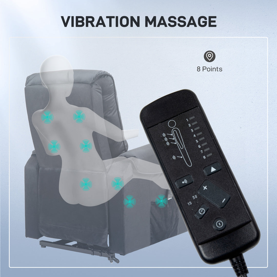 HOMCOM Lift Chair for Elderly, Massage Recliner Chair with 8 Vibration Points, Footrest, Remote Control, Side Pockets, Black