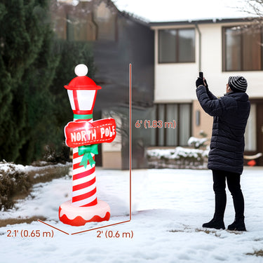 Outsunny 6FT Christmas Inflatable Decoration, Inflatable Lighthouse Xmas Blow Up Decor with LED Lights for Yard, Lawn, Garden