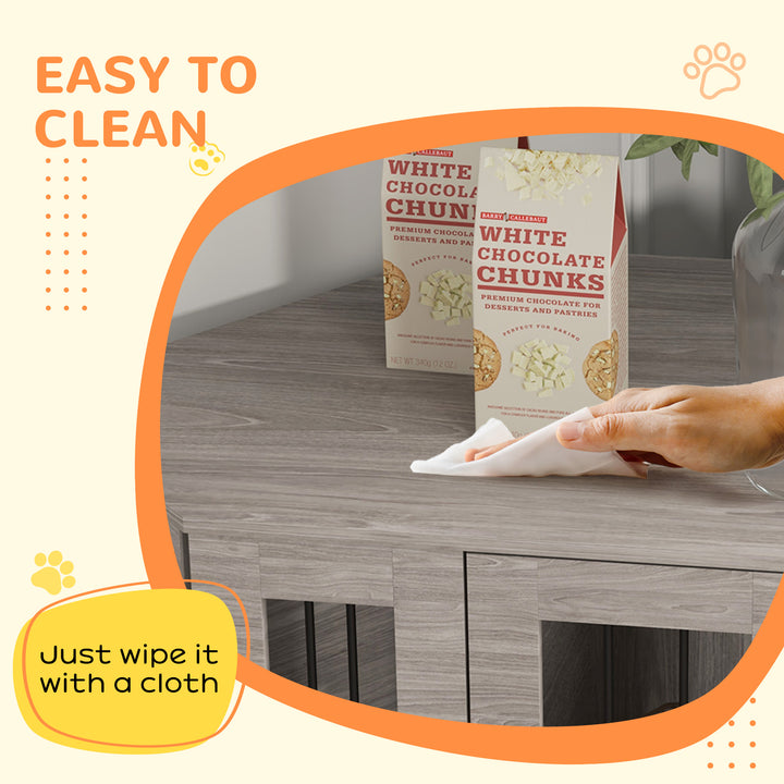 PawHut Dog Crate Furniture with Cushion, 41 Inch Corner Design Dog Crate End Table for Medium Dogs, Walnut Brown