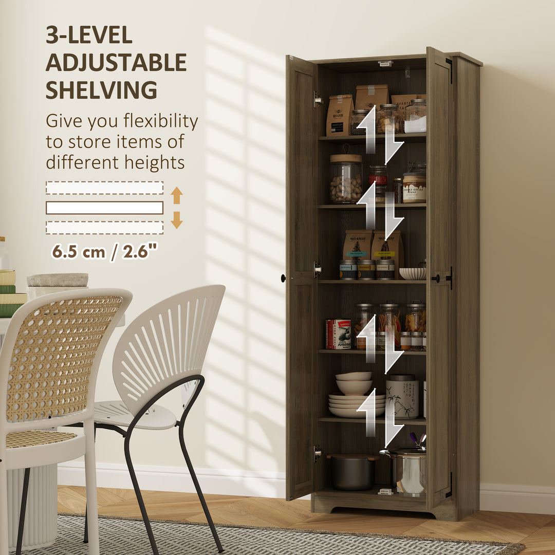 HOMCOM 67" Farmhouse Pantry Cabinet with 2 Doors, Tall Storage Cabinet with Adjustable Shelves, Distressed White