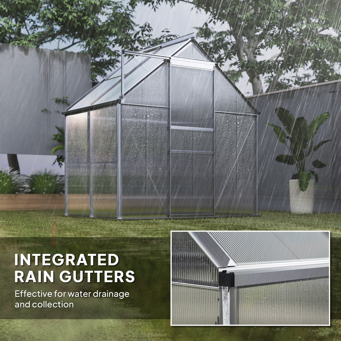Outsunny 6' x 12' x 6.5' Walk-in Greenhouse, Polycarbonate Greenhouse with Adjustable Roof Vent, Base, Sliding Door, Clear