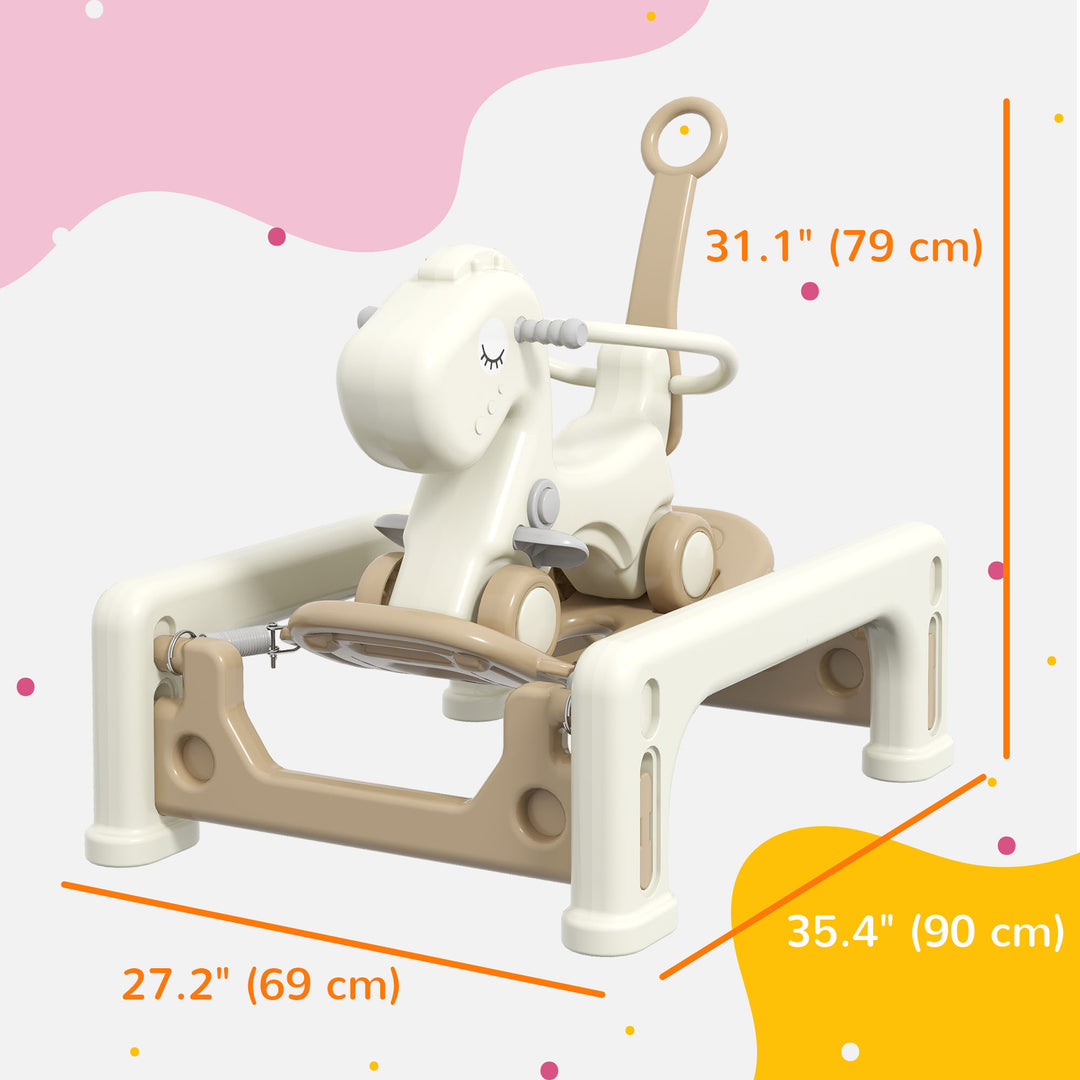 Qaba 5 in 1 Rocking Horse for Toddlers 1-6 Years with Balance Board, Push Handle, 4 Smooth Wheels