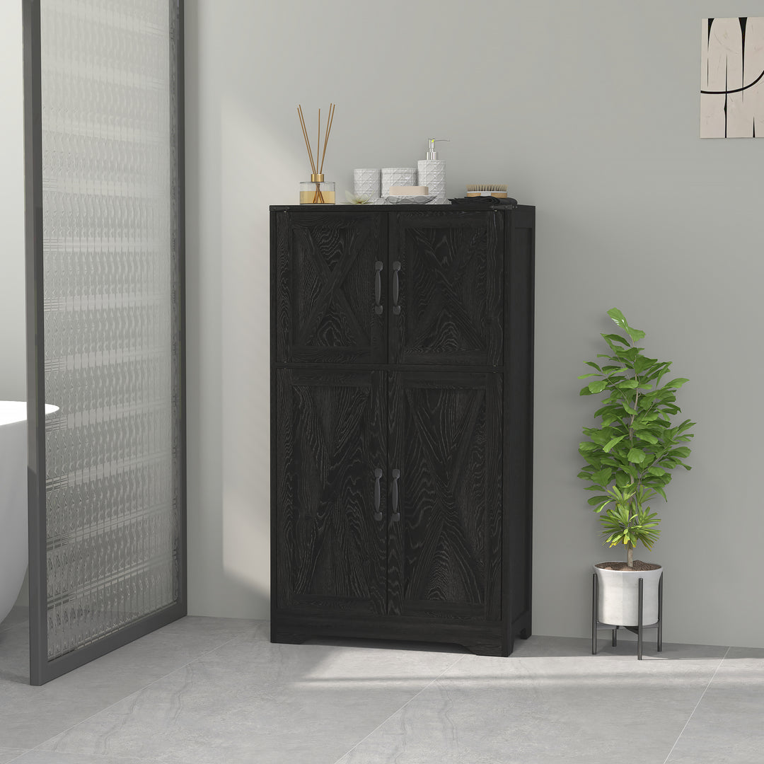 HOMCOM Farmhouse Kitchen Pantry, Freestanding Kitchen Pantry Storage Cabinet with Barn Doors and Adjustable Shelves, Black