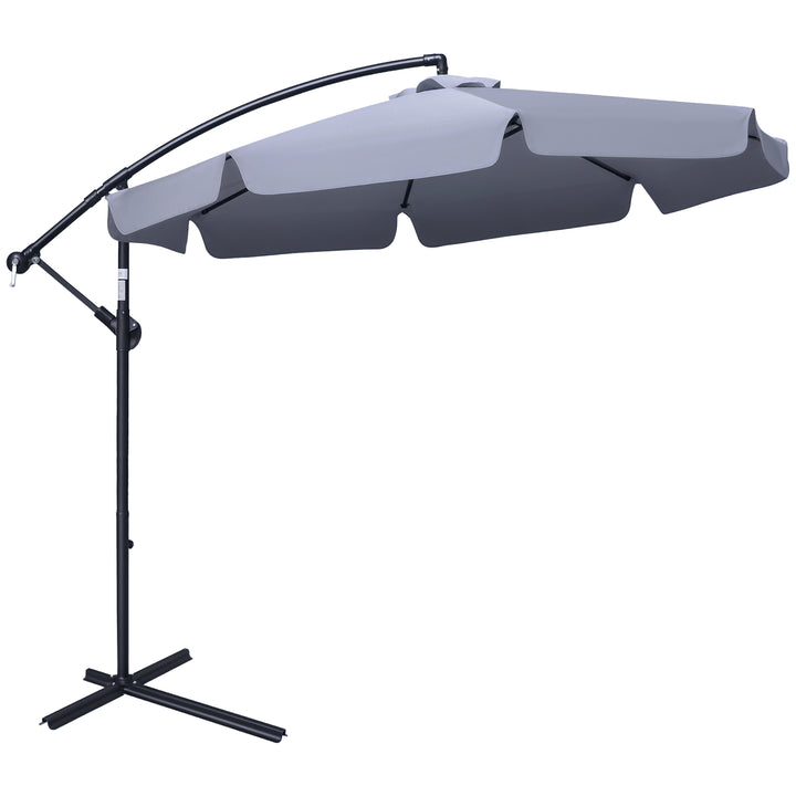 Outsunny 9FT Offset Hanging Patio Umbrella Cantilever Umbrella with Easy Tilt Adjustment, Cross Base and 8 Ribs for Backyard, Poolside, Lawn and Garden, White