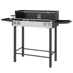 Outsunny BBQ Rotisserie Grill Charcoal, Split Roaster for Chicken Turkey, 3-Level Grill Grate, Storage Shelves, Stainless Steel