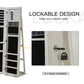 HOMCOM Mirror Jewelry Cabinet Armoire, Lockable Jewelry Organizer with Full-Length Mirror, LED Lights, Standing Jewelry Armoire in White Wood