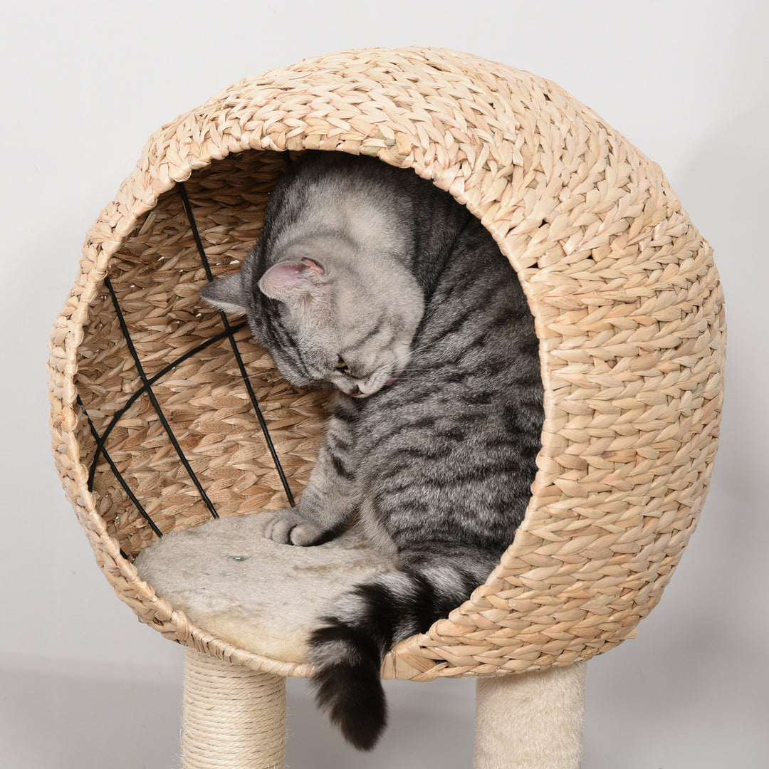 PawHut 39" H Cat Tree with Sisal Scratching Post, Condo, Plush Perch, Hanging Rope and Hanging Ball, Beige