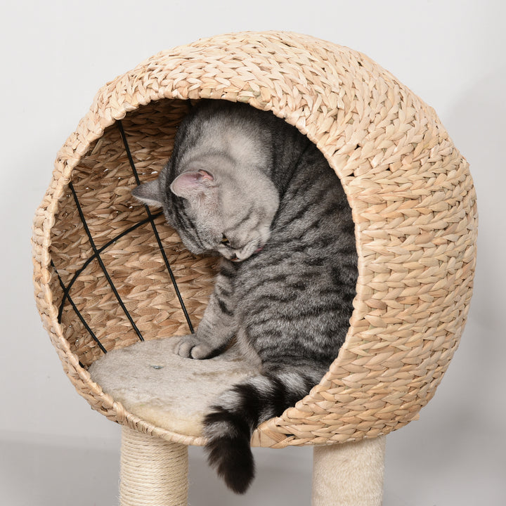 PawHut 39" H Cat Tree with Sisal Scratching Post, Condo, Plush Perch, Hanging Rope and Hanging Ball, Beige