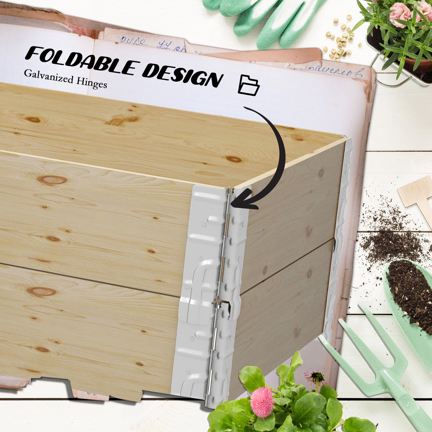 Outsunny Raised Garden Bed, Foldable Two-Box Wooden Planters for Outdoor Vegetables, Flowers, Herbs, Plants, Easy Assembly