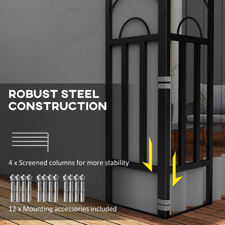 Outsunny 10' x 13' Wall Pergola, Outdoor Gazebo with 2 Curtains and 2 Nettings, UV Resistant, for Patio, Deck, Dark Grey