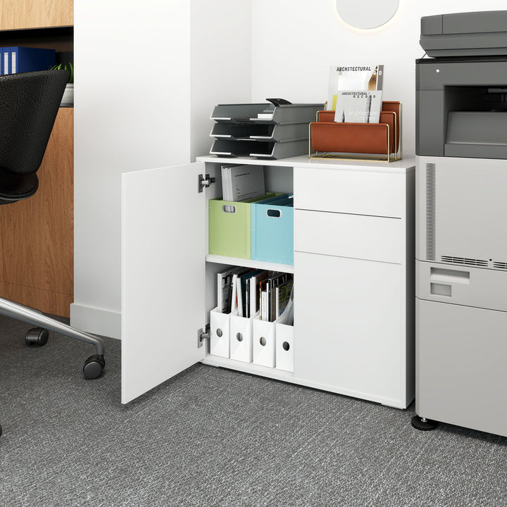 HOMCOM High Gloss Buffet Sideboard with 2 Drawers, 2 Doors and Adjustable Shelf, Kitchen Storage Cabinet with Push Open Design, White