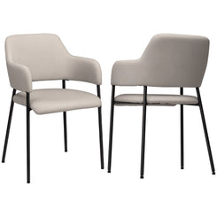 HOMCOM Modern Dining Chairs Set of 2, Linen Touch Fabric Accent Chairs with Armrests, Kitchen Chairs with Steel Legs for Living Room, Beige
