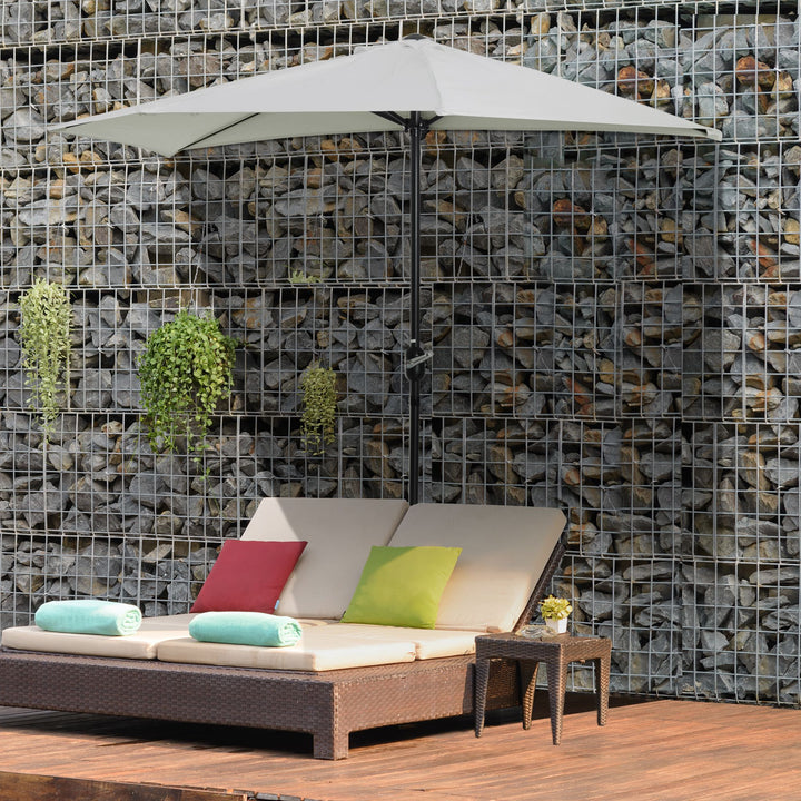 Outsunny 9ft Half Patio Umbrella Round Balcony Umbrella Waterproof Window Sun Shade w/ 5 Ribs Beige