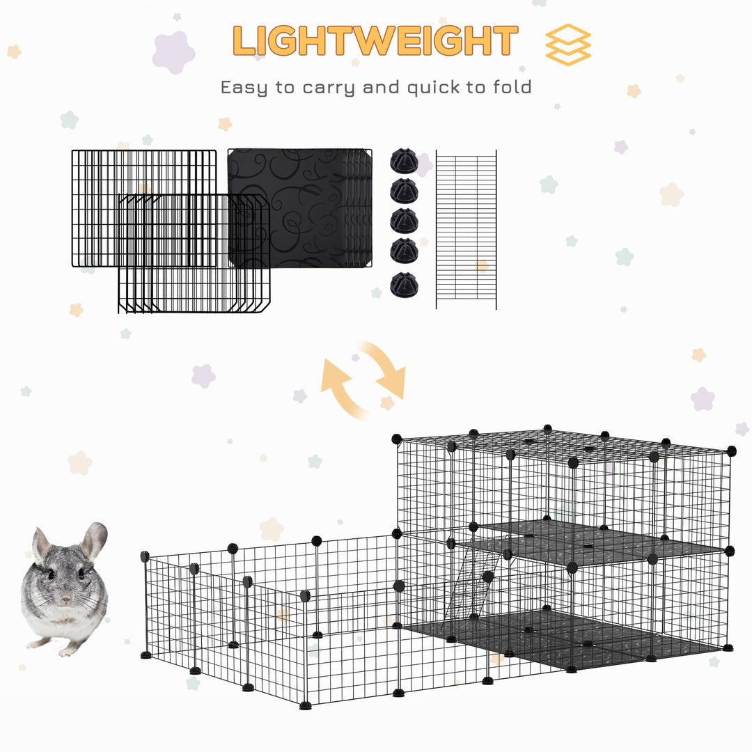 PawHut Small Animal Cage Rabbit Cage with Door, Guinea Pig Playpen, Small Animal Fence for Bunny, Chinchilla, Freret, Chinchilla, Indoor and Outdoor Use, Total 46 Panels, 68.9" x 41.3" x 27.6"