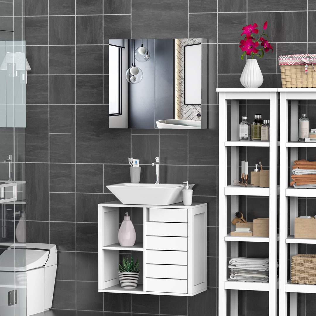 HOMCOM Wall Mounted Mirror Cabinet, Bathroom Medicine Cabinet with Mirror, 2 Doors and 3-tier Shelving, Silver