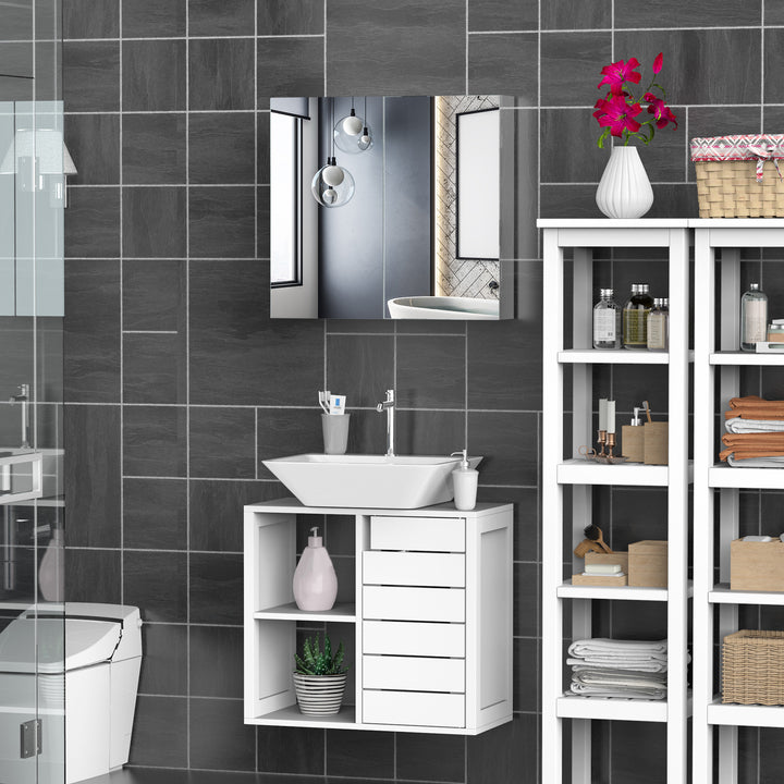 HOMCOM Wall Mounted Mirror Cabinet, Bathroom Medicine Cabinet with Mirror, 2 Doors and 3-tier Shelving, Silver