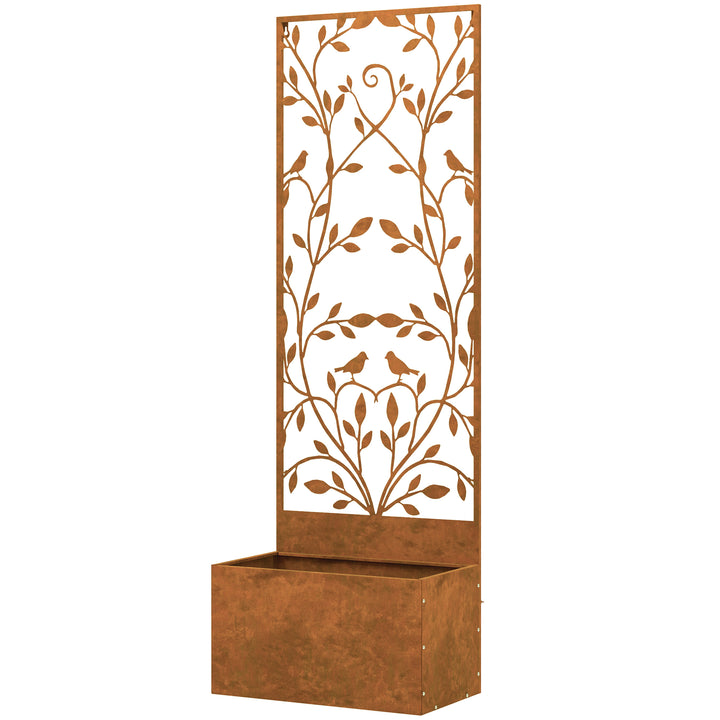 Outsunny Raised Garden Bed with Outdoor Privacy Screen, Metal Planter Box with Trellis, Wall-Mounted or Freestanding, Brown