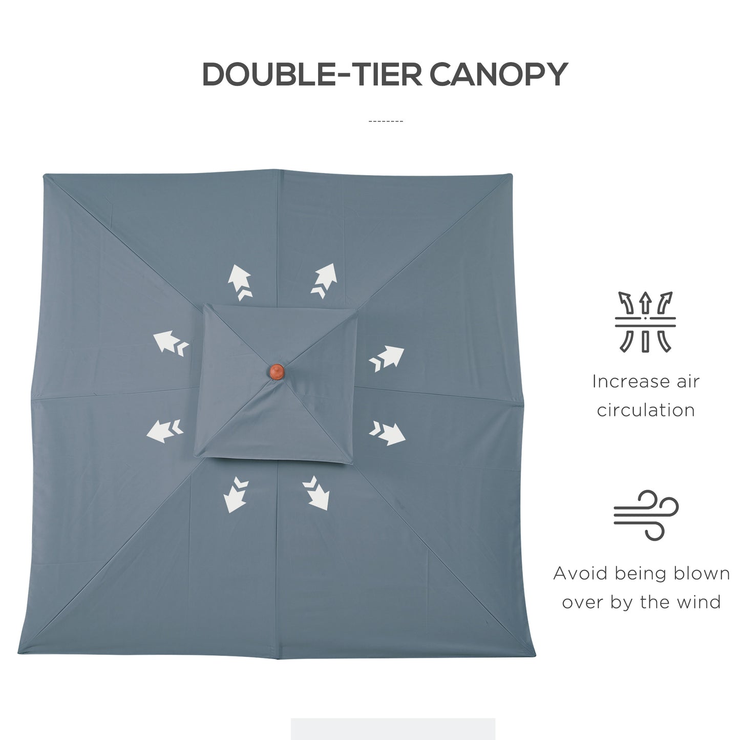 Outsunny 10x10ft Garden Market Parasol Wood Square Patio Umbrella Sunshade Canopy with 2 Pulley Pagoda Style Dark Grey