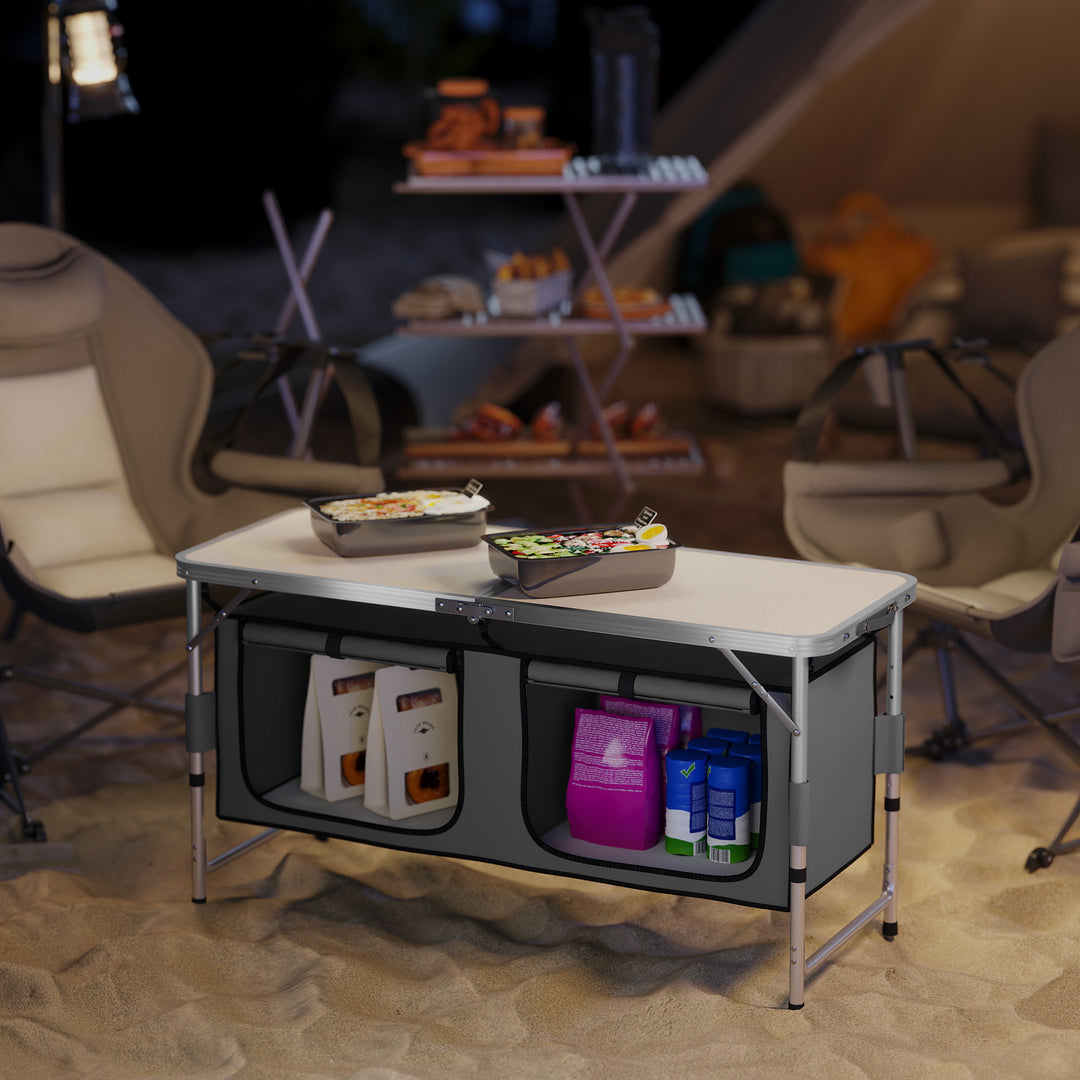 Outsunny Outdoor Aluminum Folding Picnic Table Height Adjustable with Storage Organizer BBQ Camping