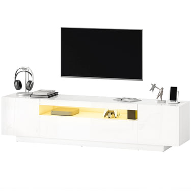 HOMCOM Entertainment Center with RGB LED Lights, TV Stand for 65-85 Inch TV, Modern TV Table for Living Room, High Gloss White