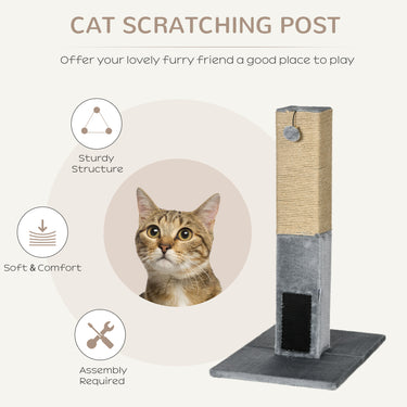 PawHut 31" Tall Cat Scratching Post for Indoor Cats with Hanging Balls, Grooming Brushes, Stable Base, Grey