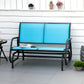Outsunny Patio Double Glider Outdoor Steel Sling Fabric Gliding Bench Garden Swing Chair Heavy-Duty Porch Rocker Garden Loveseat Blue