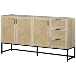 HOMCOM Buffet Cabinet, Coffee Bar Cabinet with Drawers and Adjustable Shelves, Oak