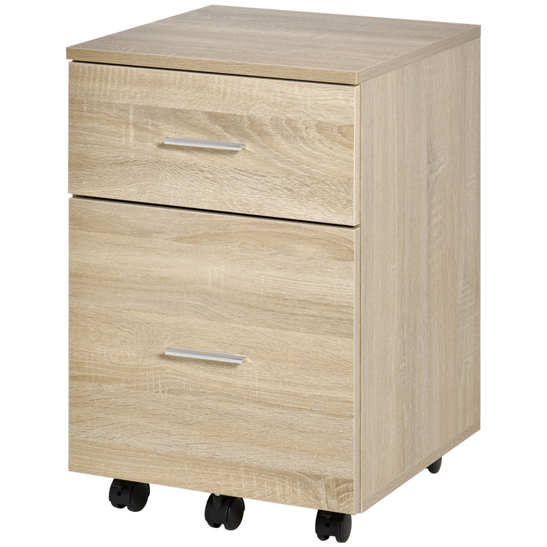 Vinsetto Mobile Filing Cabinet, Vertical File Cabinet with 2 Drawers, Wheels, for Letter or A4 File, Natural