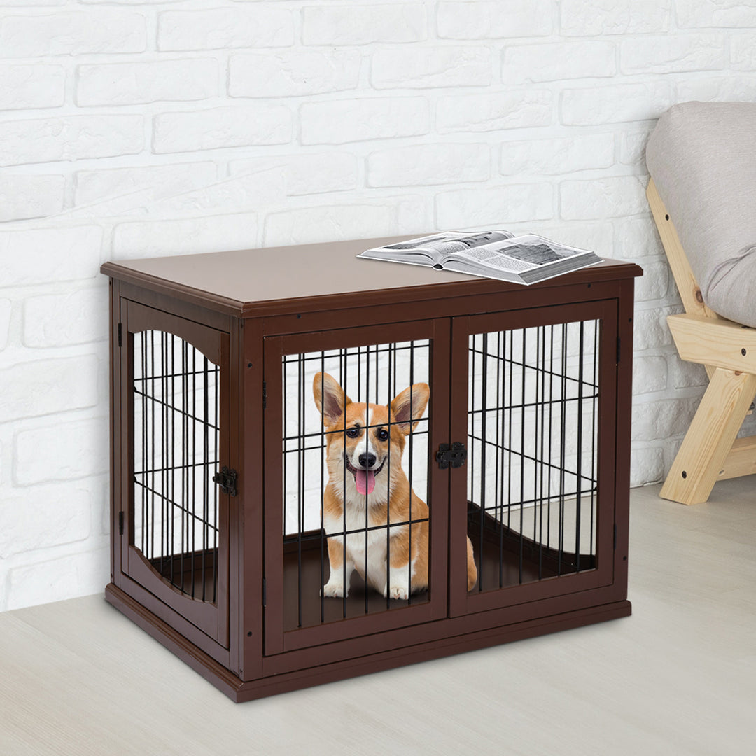 PawHut 26" Wooden Dog Cage with Double Door Entrance & Simple Modern Design, Brown