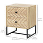 HOMCOM Modern Nightsta, Bedside Table with Drawers, Side End Table with Metal Legs for Bedroom, Zig Zag Design, Natural