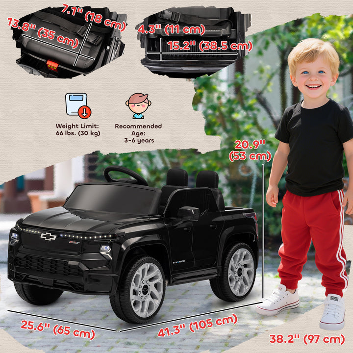 Qaba 12V CHEVROLET SILVERADO EV RST Licensed Kids Car w/ Remote, Spring Suspension, Soft Start, Training Wheels, Black