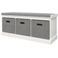 HOMCOM Shoe Storage Bench with Seat, Entryway Bench Seat with Cushion, 3 Fabric Drawers for Hallway, Grey
