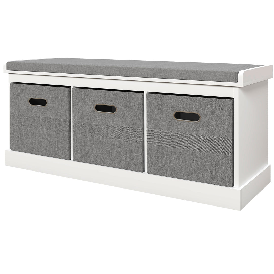 HOMCOM Shoe Storage Bench with Seat, Entryway Bench Seat with Cushion, 3 Fabric Drawers for Hallway, Grey