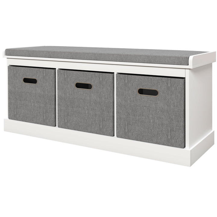 HOMCOM Shoe Storage Bench with Seat, Entryway Bench Seat with Cushion, 3 Fabric Drawers for Hallway, Grey