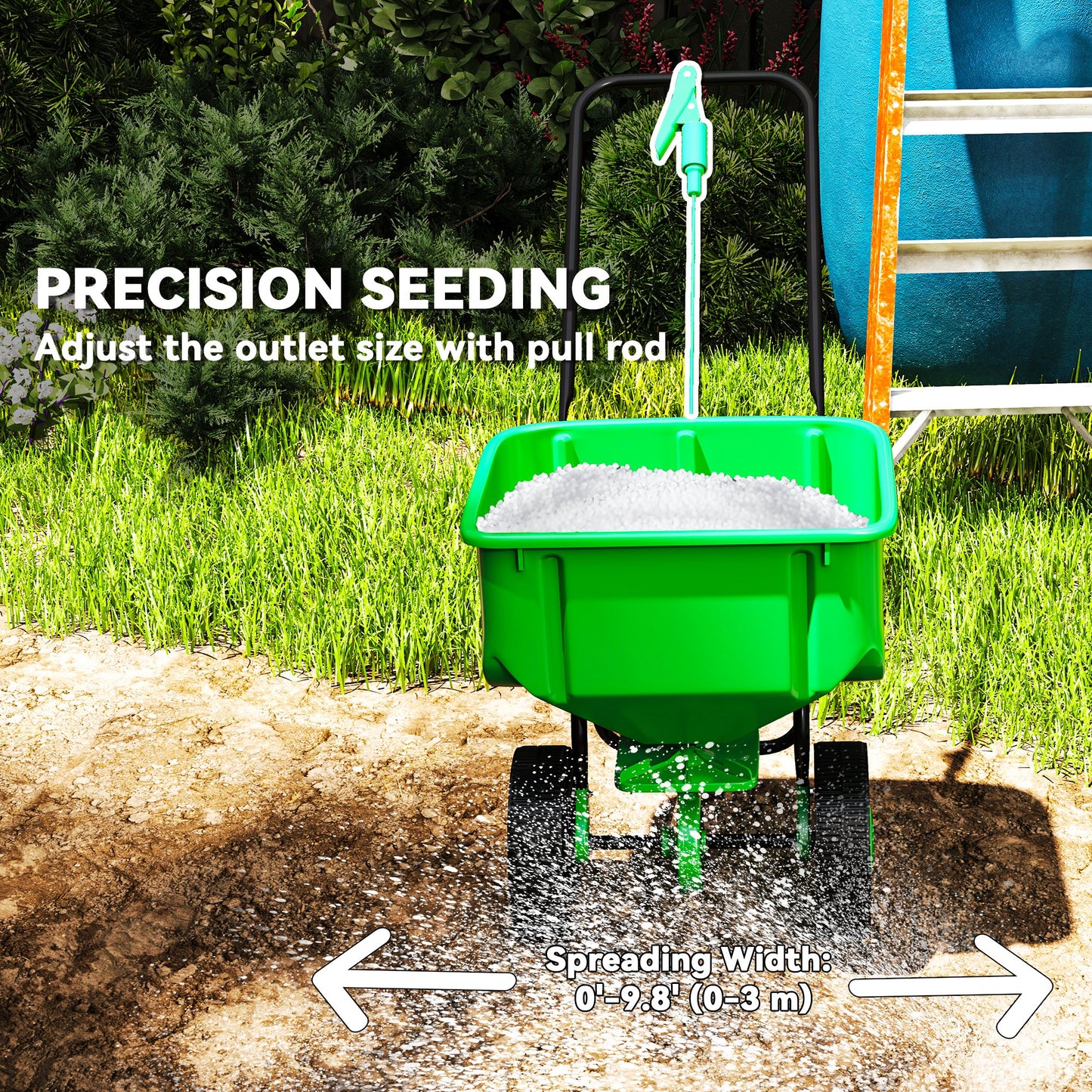 Outsunny Broadcast Spreader, 40 L Walk-Behind Fertilizer Spreader with 8.5" Wheels for Fertilizer, Seeds, Salt, 132 LB Capacity