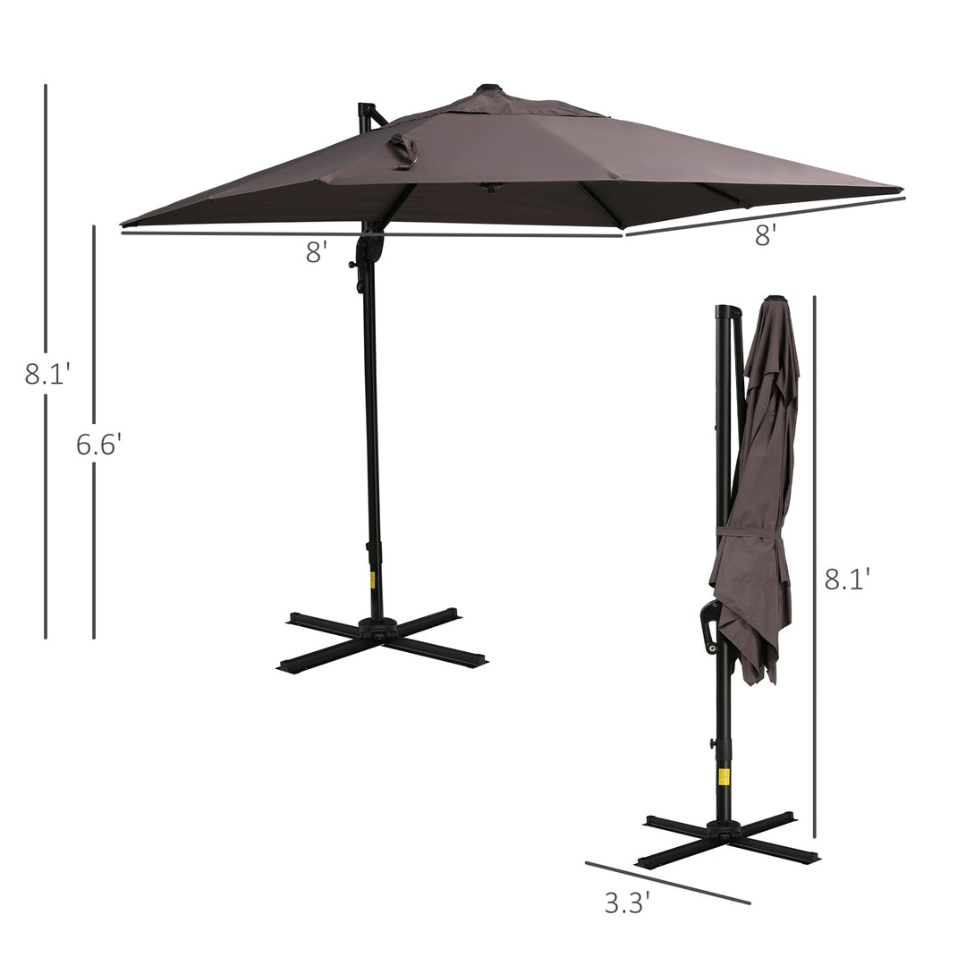 Outsunny 8'x8' Square Patio Hanging Offset Umbrella, Outdoor Cantilever Parasol w/ Cross Base, Cream White
