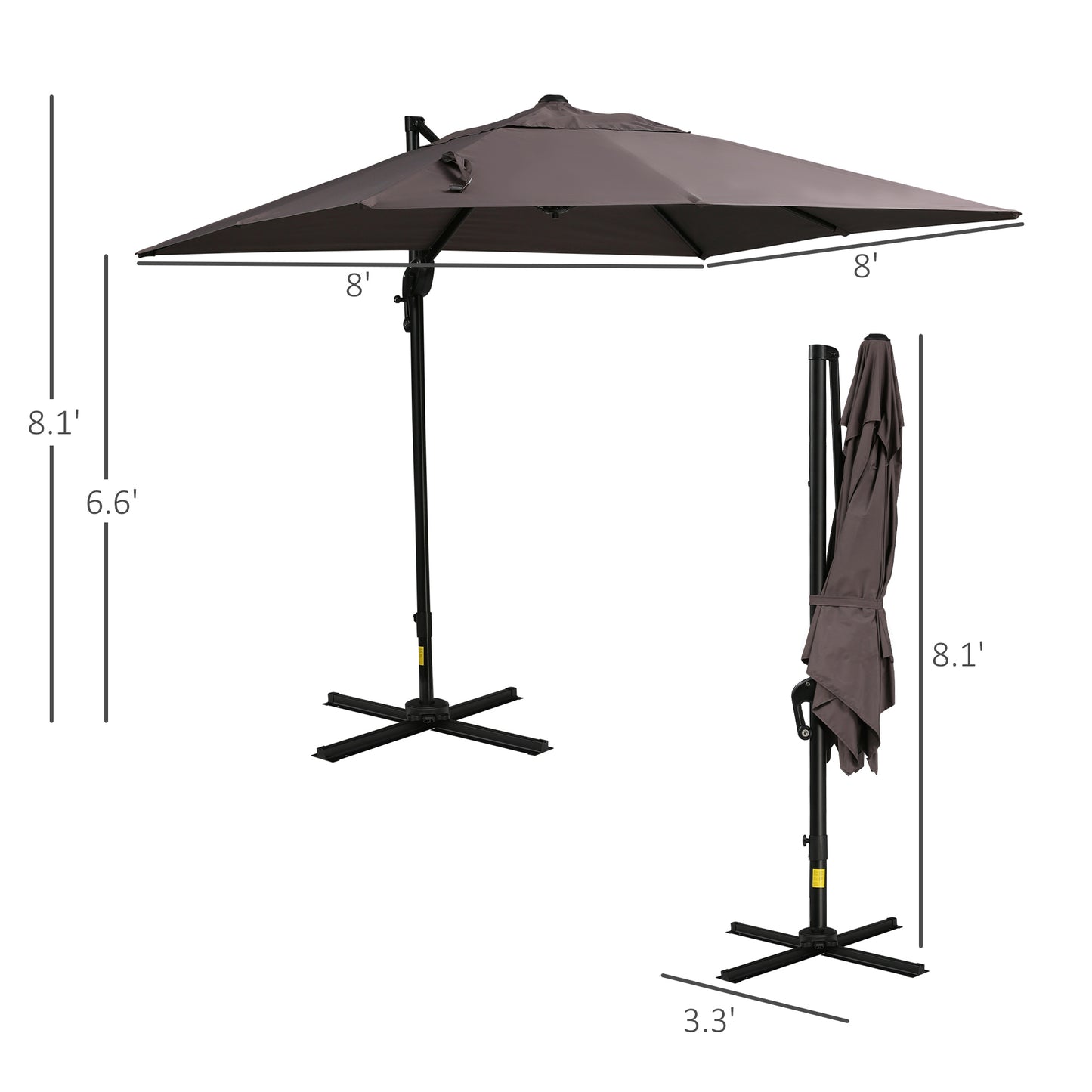 Outsunny 8'x8' Square Patio Hanging Offset Umbrella, Outdoor Cantilever Parasol w/ Cross Base, Cream White