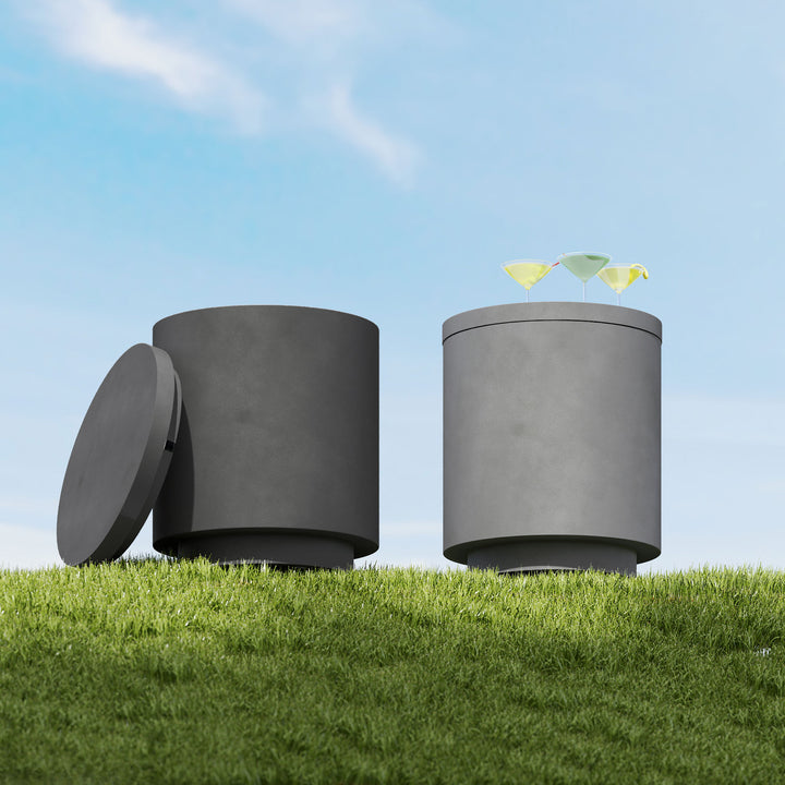 HOMCOM 2.6 Gal Outdoor Side Table, 3-In-1 Concrete Cooler Bar Table with Storage, Removable Ice Bucket and Lid, Light Grey