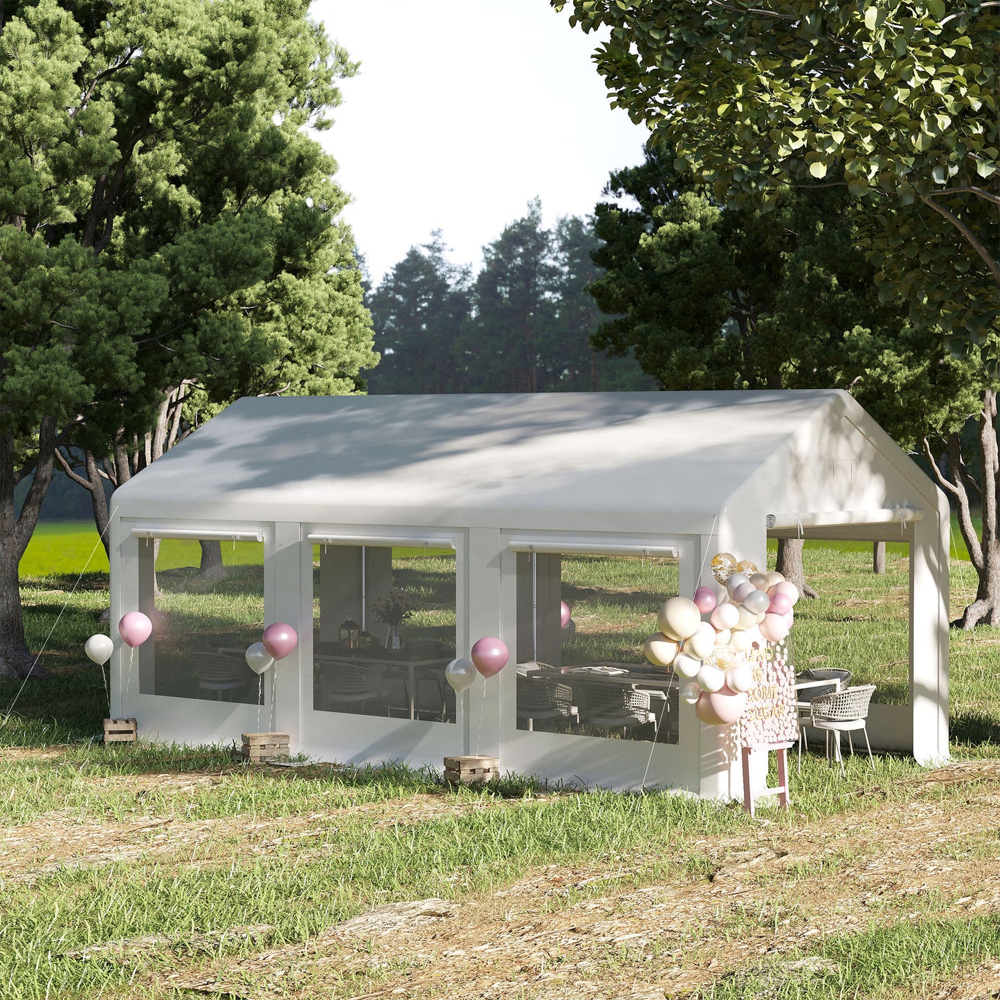 Outsunny 20â€™ x 10â€™ Heavy Duty Party Tent Outdoor Carport Canopy Shelter Gazobo with Sidewall, Zipper Door and Windows, White