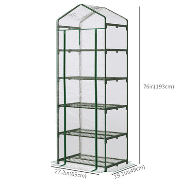 Outsunny 5 Tier Mini Greenhouse, Portable Outdoor Flower Stand with Shelf Clips, Indoor Greenhouse with Steel Frame, Transparent, 27.25" x 19.25" x 76", Clear