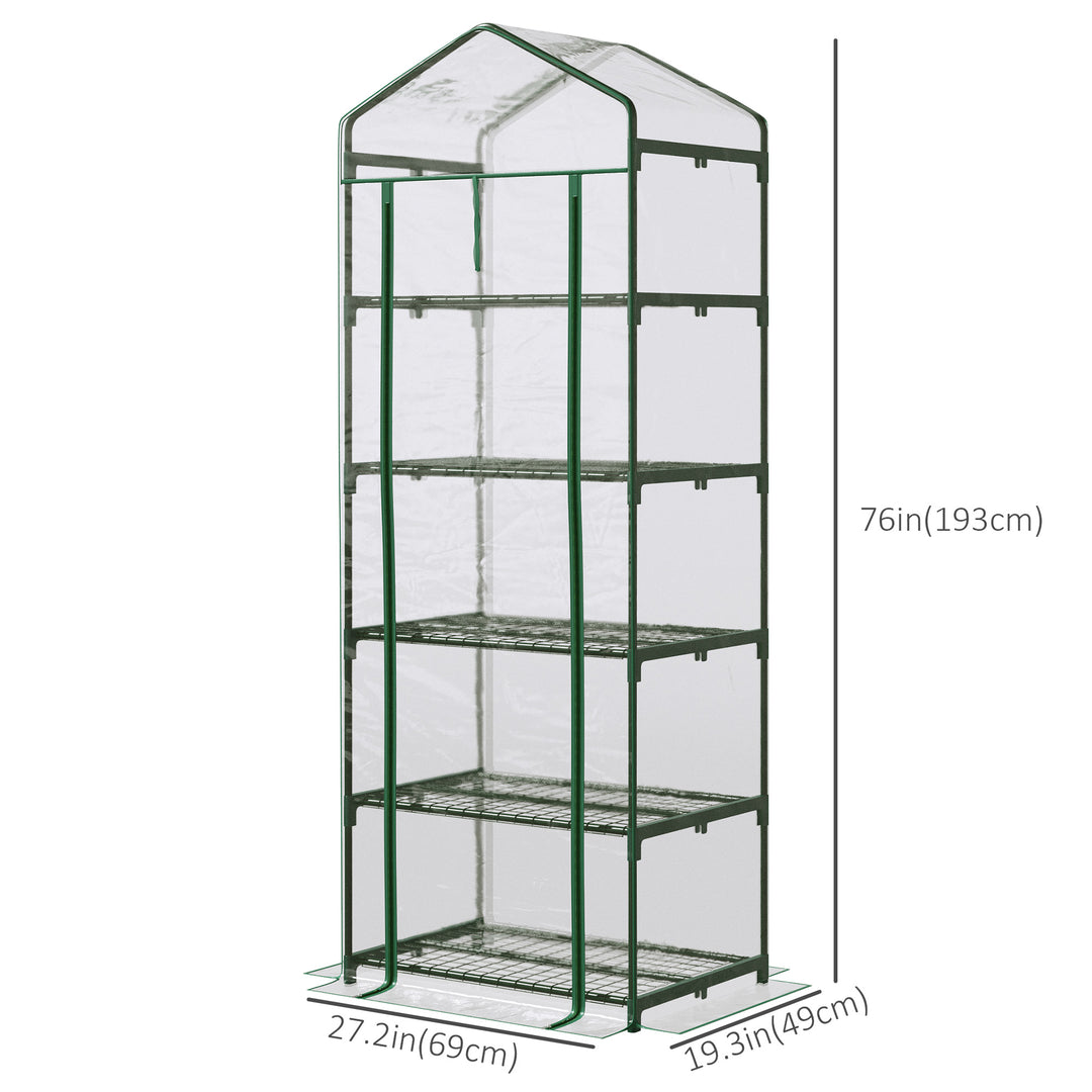Outsunny 5 Tier Mini Greenhouse, Portable Outdoor Flower Stand with Shelf Clips, Indoor Greenhouse with Steel Frame, Transparent, 27.25" x 19.25" x 76", Clear